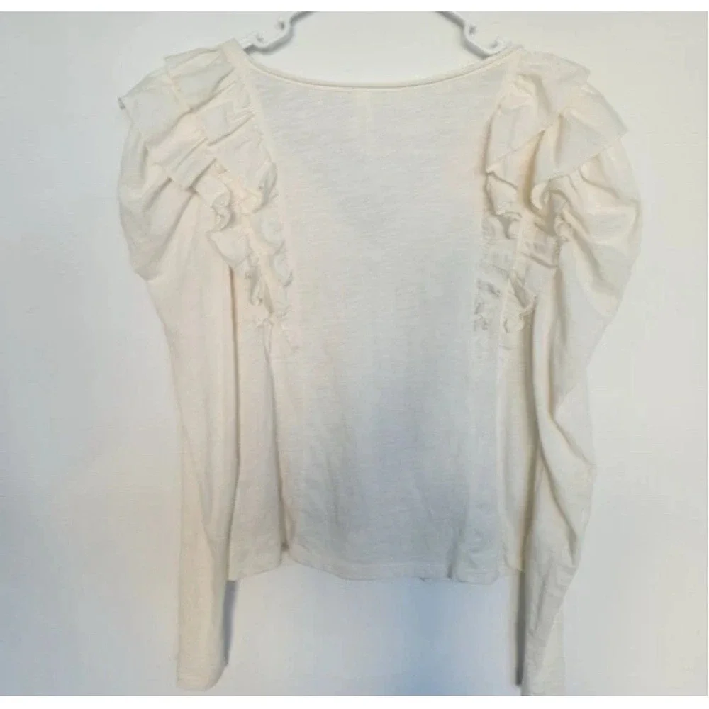 Anthropologie Double  Ruffled Poet Puff Sleeves Victorian Short‎ Top Cream XS/2